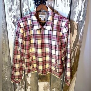 Pendleton Plaid Zip Jacket Size 14 Tan with Red & Black 100%Virgin Wool